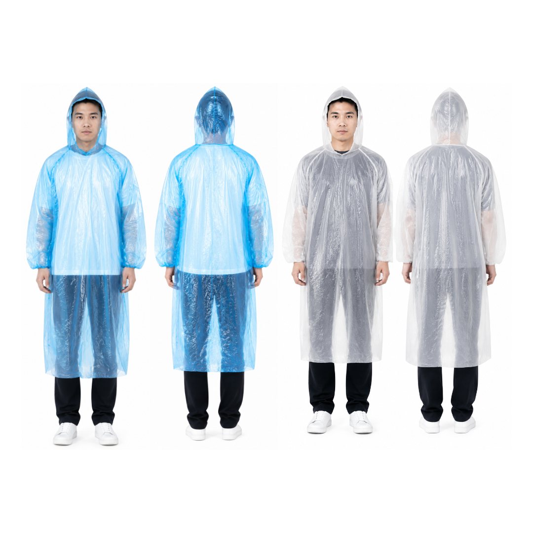 PE Poncho with cap, Elastic cuff, Blue 100PCS/CTN